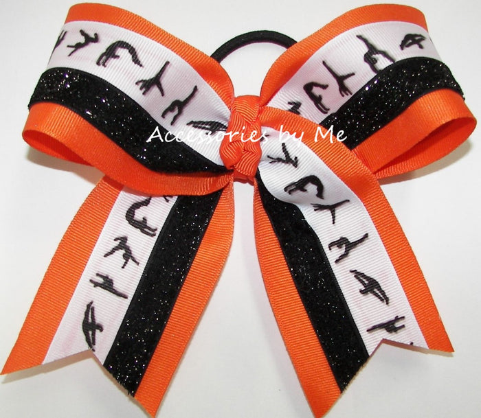 Gymnastics Orange Black Glitter Hair Bow