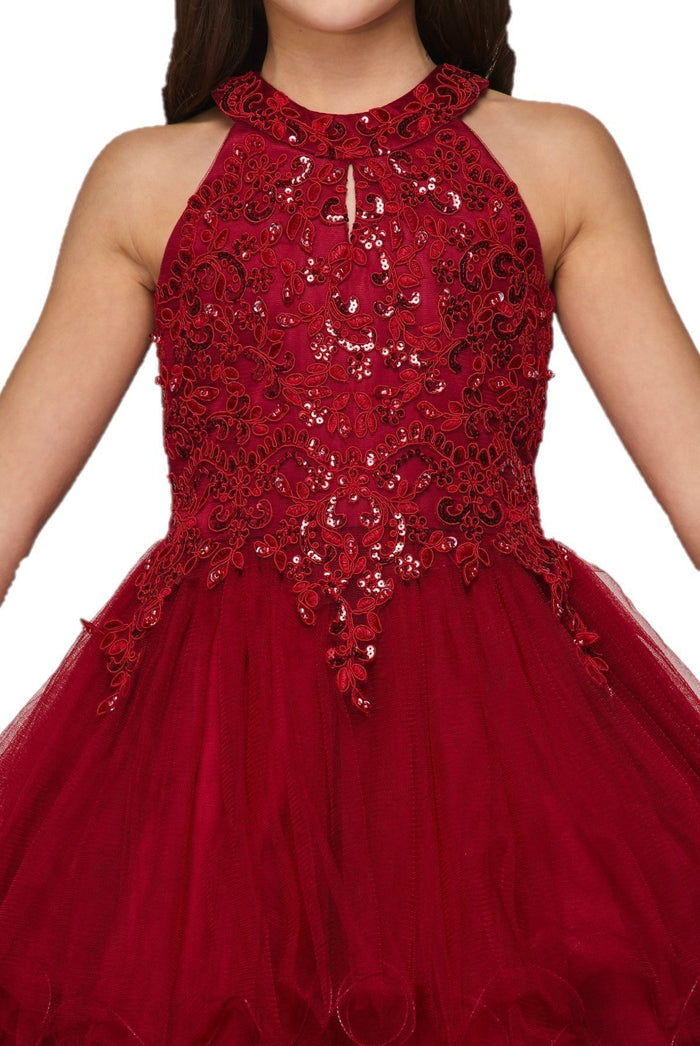 Halter Rhinestone Lace Girl Party Dress by Cinderella Couture USA AS5100