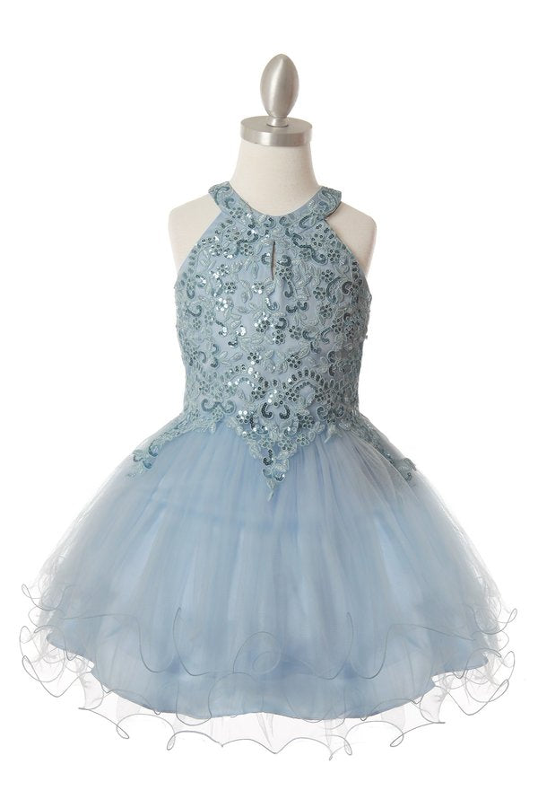 Halter Rhinestone Lace Girl Party Dress by Cinderella Couture USA AS5100