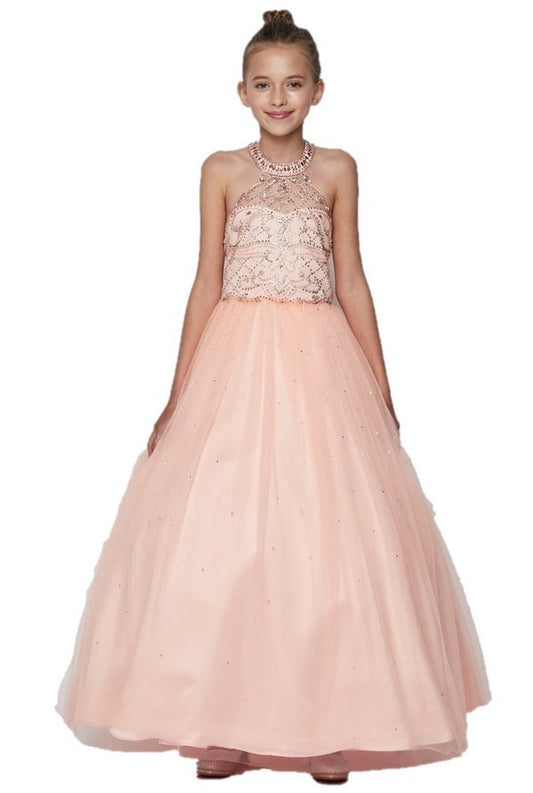 Halter Rhinestone Tulle Girl Mini Quince by Cinderella Couture USA AS5051