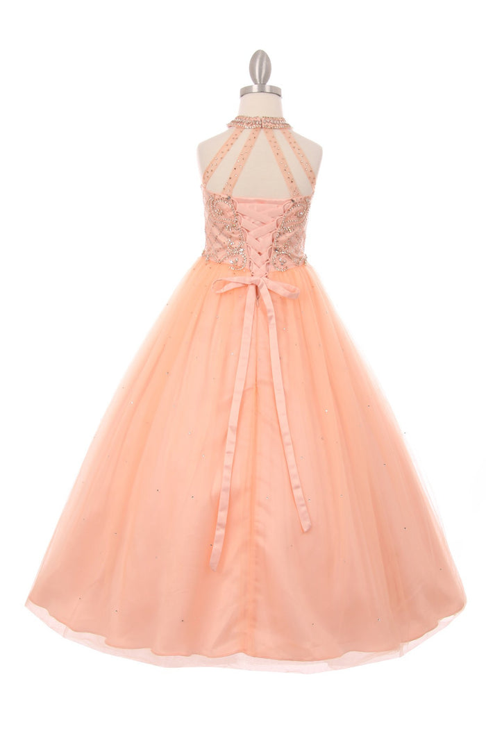 Halter Rhinestone Tulle Girl Mini Quince by Cinderella Couture USA AS5051