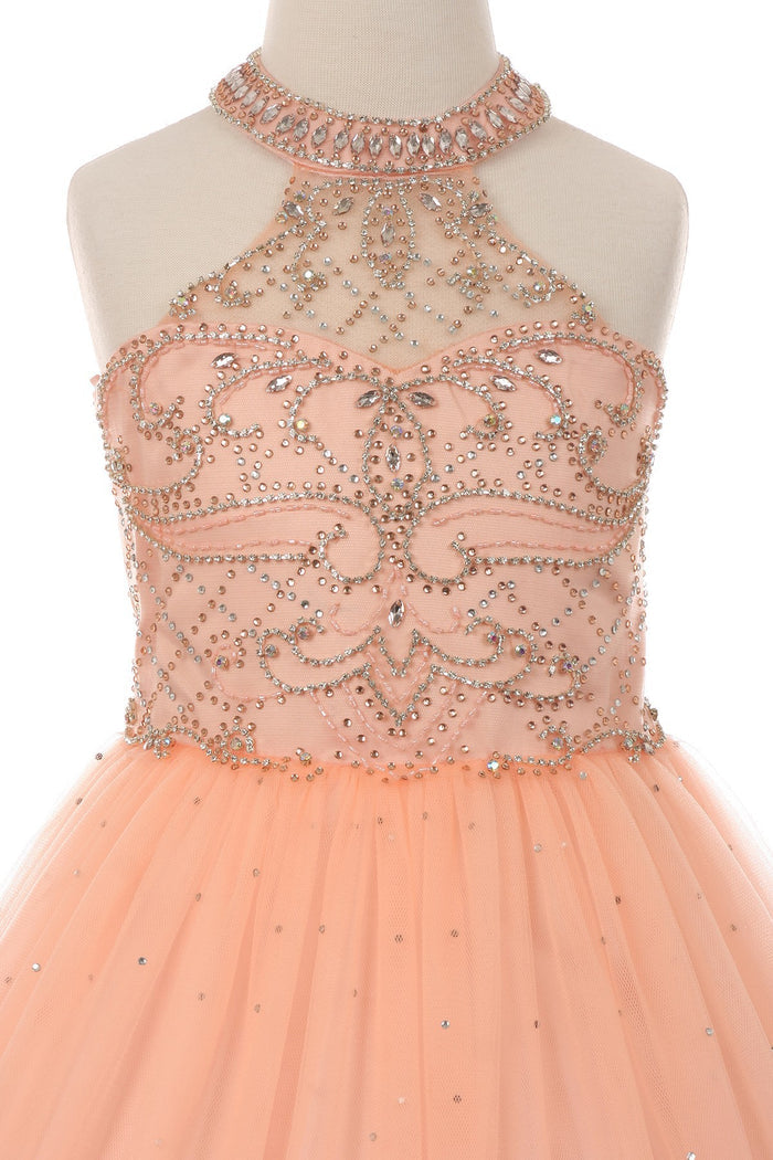 Halter Rhinestone Tulle Girl Mini Quince by Cinderella Couture USA AS5051