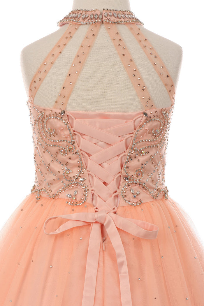 Halter Rhinestone Tulle Girl Mini Quince by Cinderella Couture USA AS5051