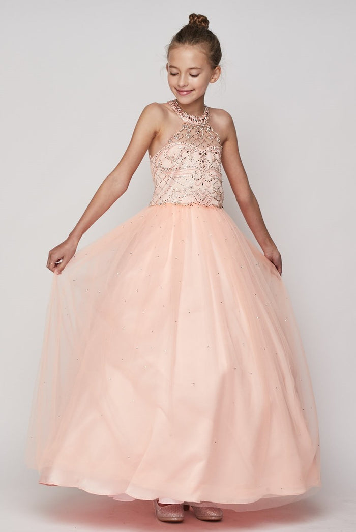 Halter Rhinestone Tulle Girl Mini Quince by Cinderella Couture USA AS5051