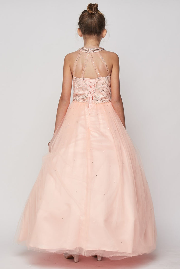 Halter Rhinestone Tulle Girl Mini Quince by Cinderella Couture USA AS5051