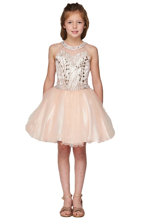 Halter Rhinestone Tulle Girl Party Dress by Cinderella Couture USA 5090