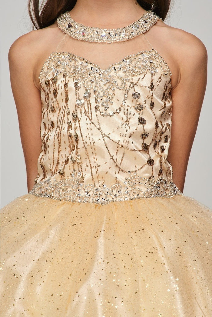 Halter Rhinestone Tulle Girl Party Dress by Cinderella Couture USA 5090