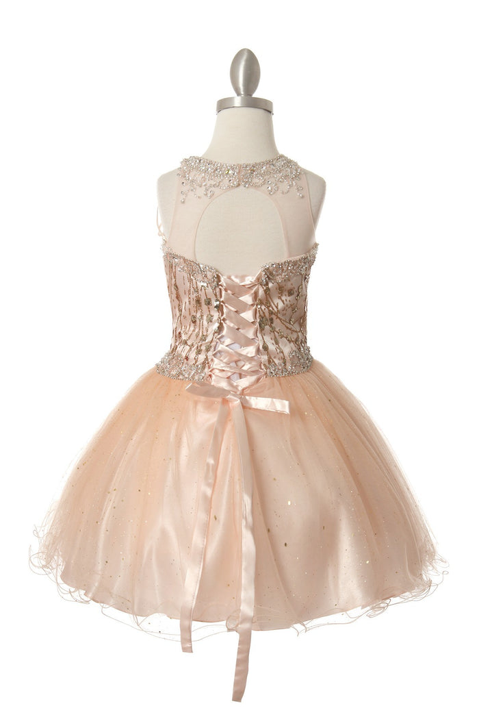 Halter Rhinestone Tulle Girl Party Dress by Cinderella Couture USA 5090