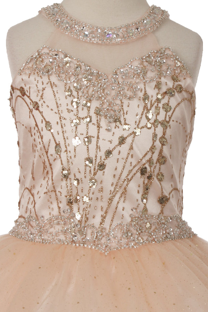 Halter Rhinestone Tulle Girl Party Dress by Cinderella Couture USA 5090