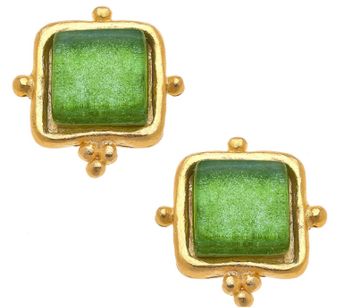 Handcast Gold and French Glass Earrings