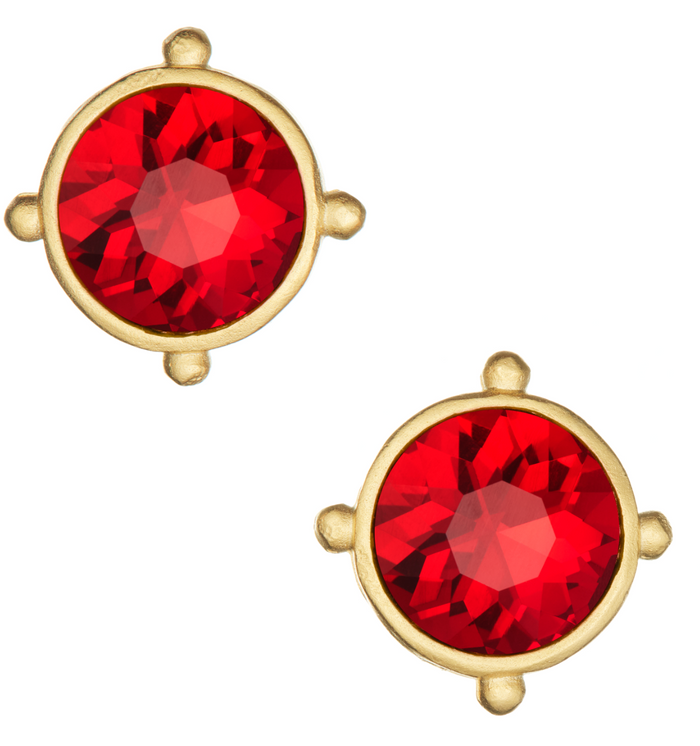 Handcast Gold Round Crystal Stud Earring