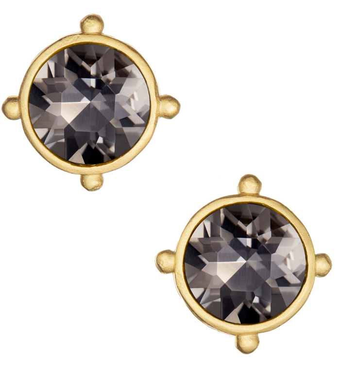 Handcast Gold Round Crystal Stud Earring