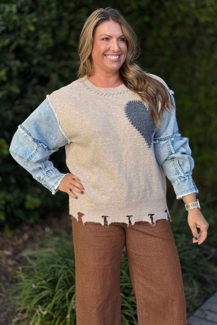 Heart & Denim Contrast Sweater