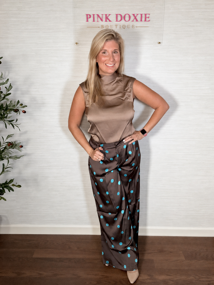 High-Waist Polka Dot Wide-Leg Tailored Trousers