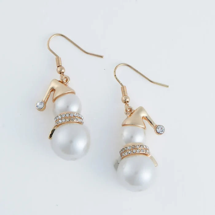 Holiday Snowman Pearl Earrings