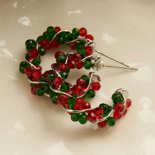 Holiday Wrapped Beaded Hoop Earrings