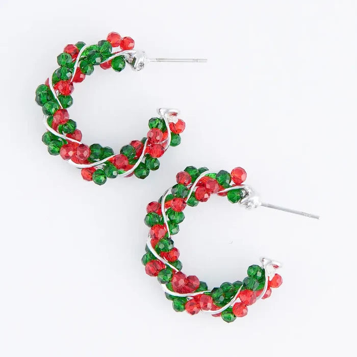 Holiday Wrapped Beaded Hoop Earrings