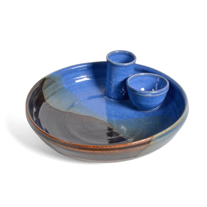 Holman Pottery Olive Serving Dish with Cups for Picks and Pits, Each One Unique