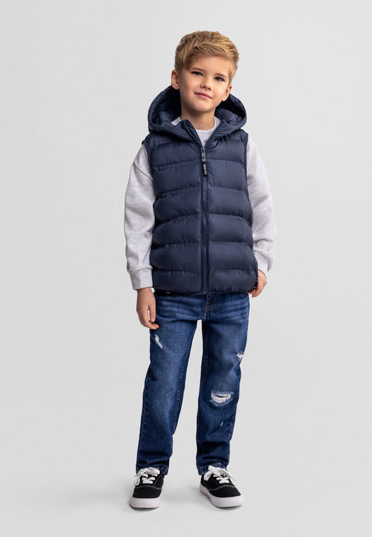 Hooded Padded Gilet, Navy Blue - 1