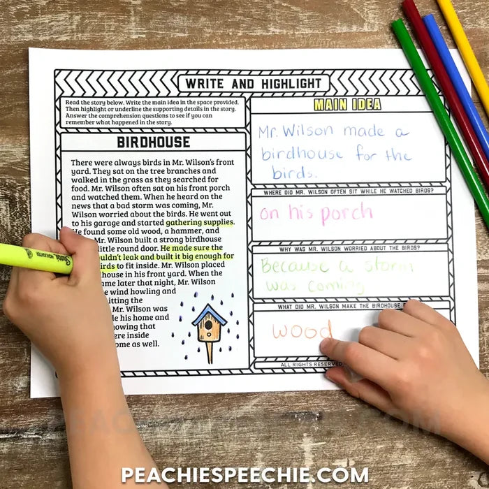 I Can Determine the Main Idea: No-Prep Workbook - Materials peachiespeechie.com