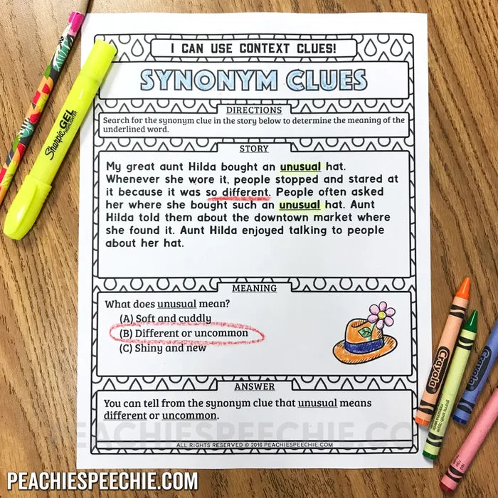 I Can Use Context Clues With Tier 2 Vocabulary - Materials peachiespeechie.com