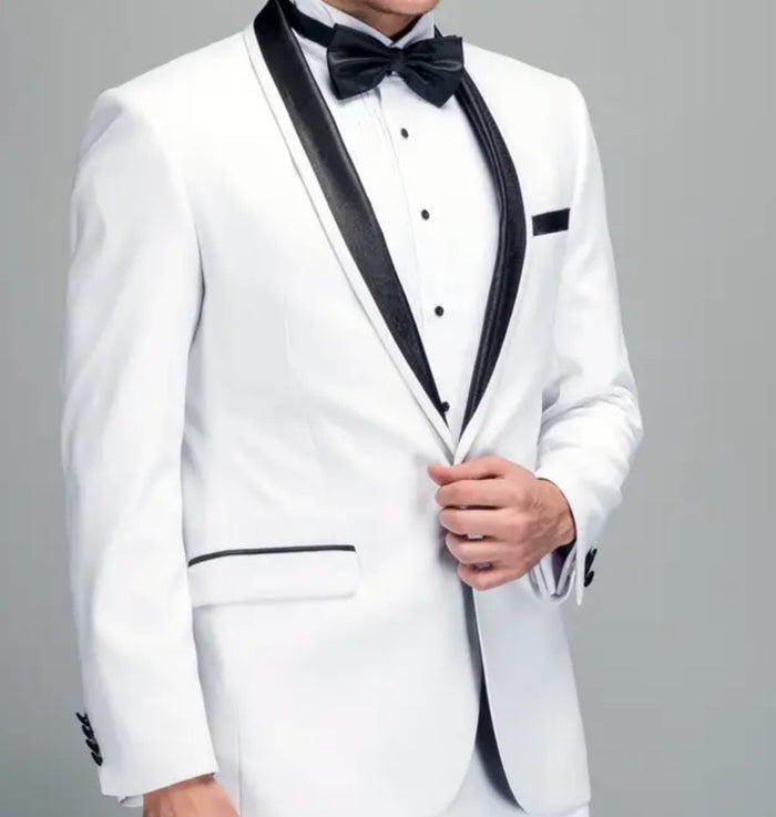 Impeccable Mens White Blazer - Stylish One-Button Shawl Collar Suit Jacket- KX87544 - SimonVon Shop