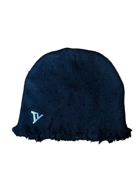 IV BLACK RHINESTONE DISTRESS BEANIE