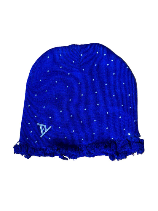IV BLUE RHINESTONE DISTRESS BEANIE