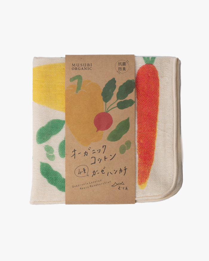 Japanese Handkerchief, Quadrupled Layered Gauze, Musubi Organic, Vegetable Multi