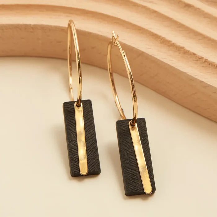 Jolie Wooden Bar Hoop Earrings
