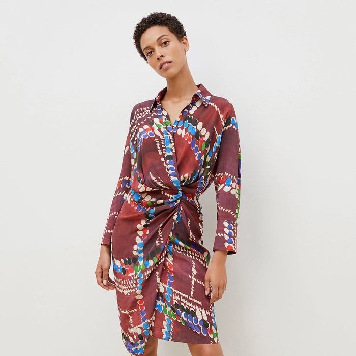 Front image of a woman standing wearing the june dress dash plaid in multicolor | Exclude