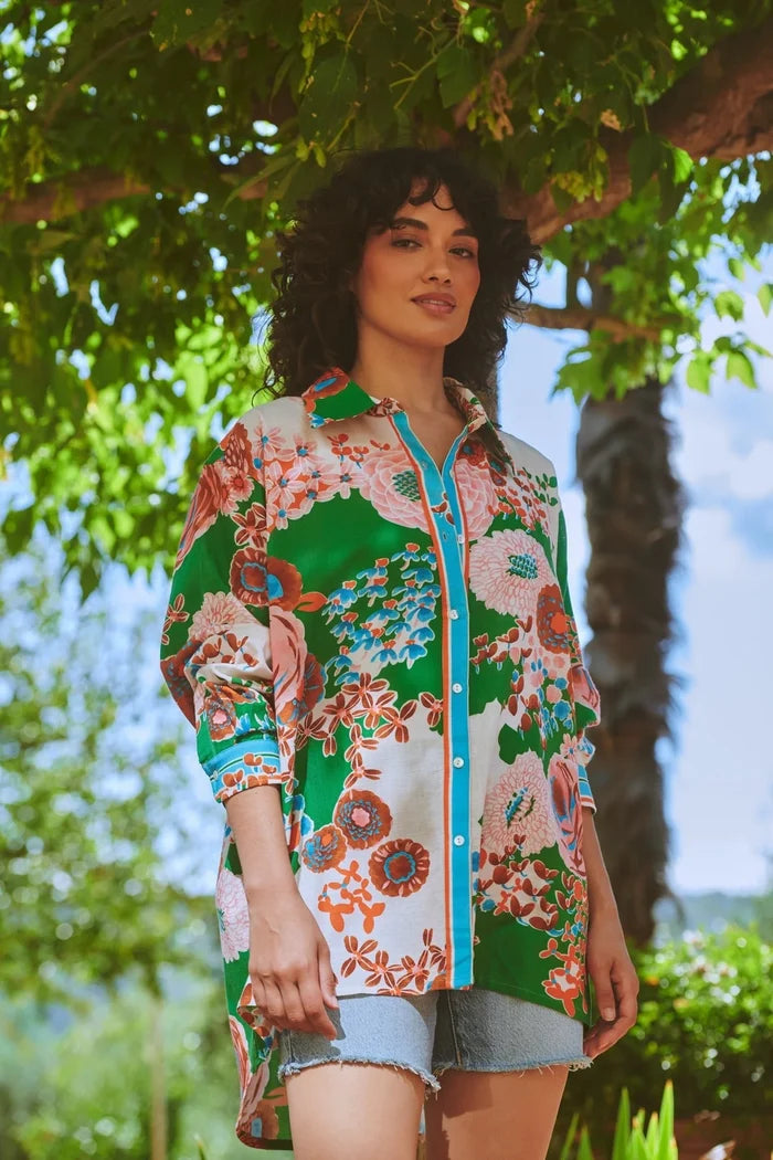 Kitsch Bouquet Green Oversized Shirt