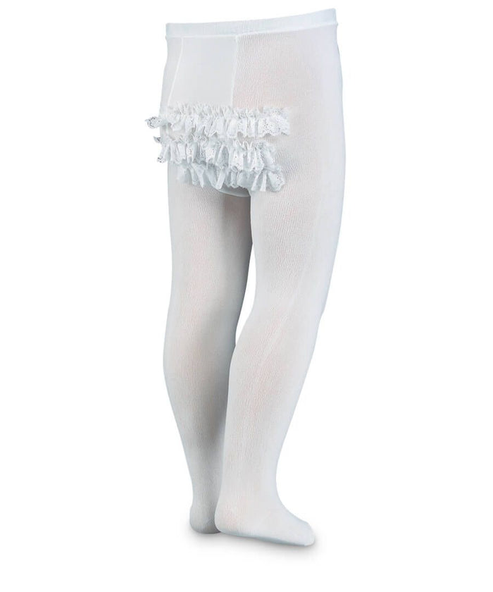 White Ruffle Lace Bottom Tights