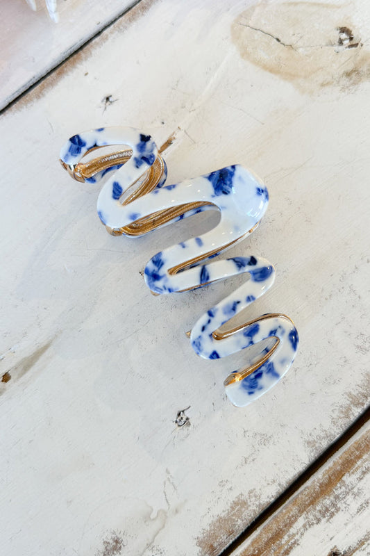 Large Zig Zag Claw Clip Blue, claw clip, clip, dallas boutique, adeline boutique, boutique