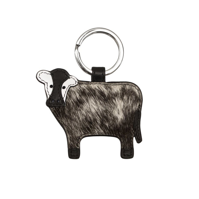 Leather Cow Key Fob - Black