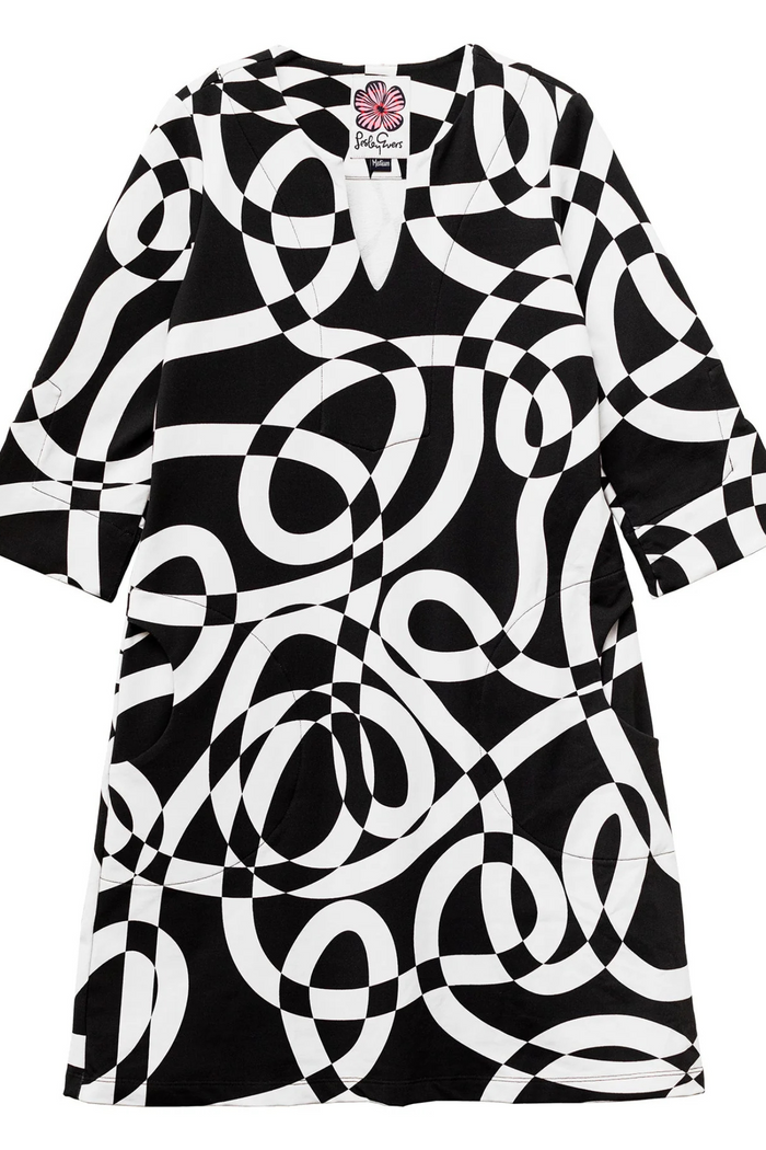Lesley Evers Maeve Ribbon Stripe Dress in Black & White