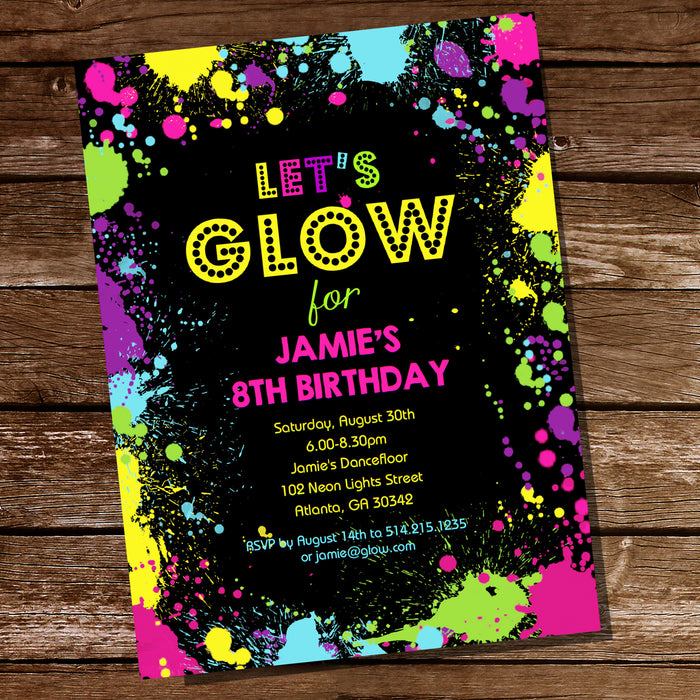 Let's Glow Neon Party Invitation | Tween Party Invitation