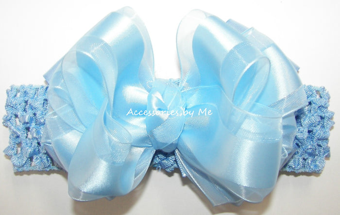 Light Blue Organza Satin Bow Socks