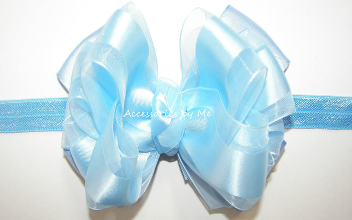 Light Blue Organza Satin Bow Socks