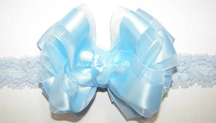 Light Blue Organza Satin Bow Socks