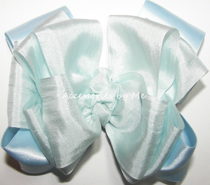 Light Blue Silk Satin Hair Bow