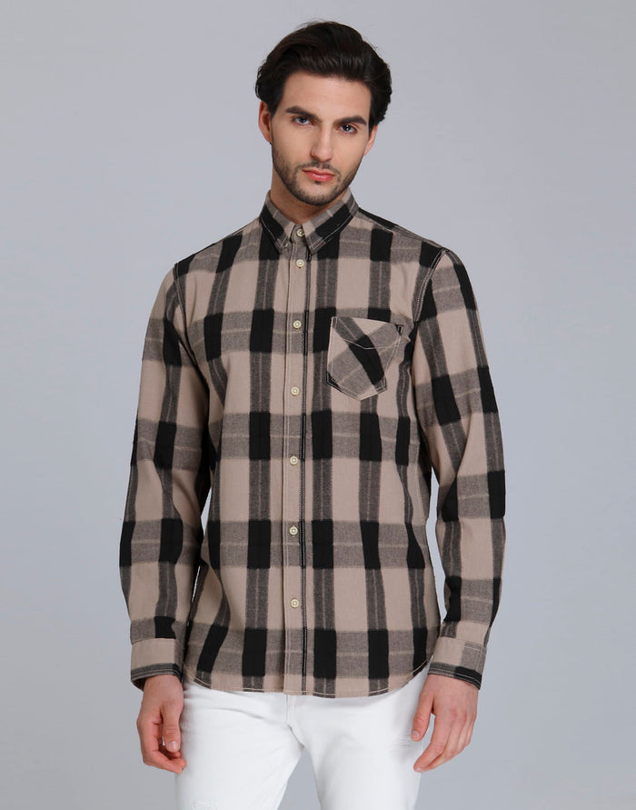 Light Brown Check Full Sleeves Shirt