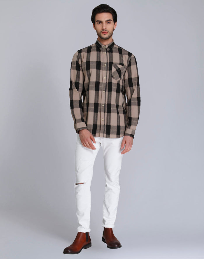 Light Brown Check Full Sleeves Shirt
