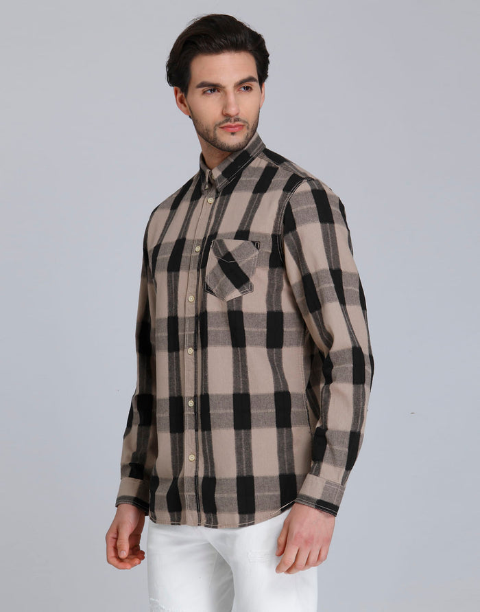 Light Brown Check Full Sleeves Shirt
