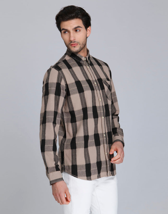 Light Brown Check Full Sleeves Shirt