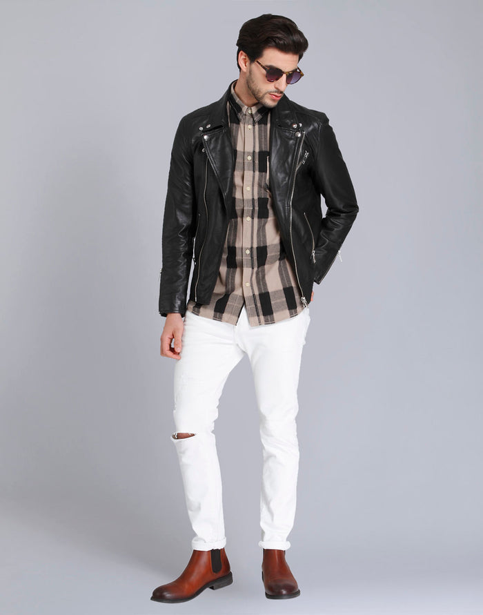 Light Brown Check Full Sleeves Shirt