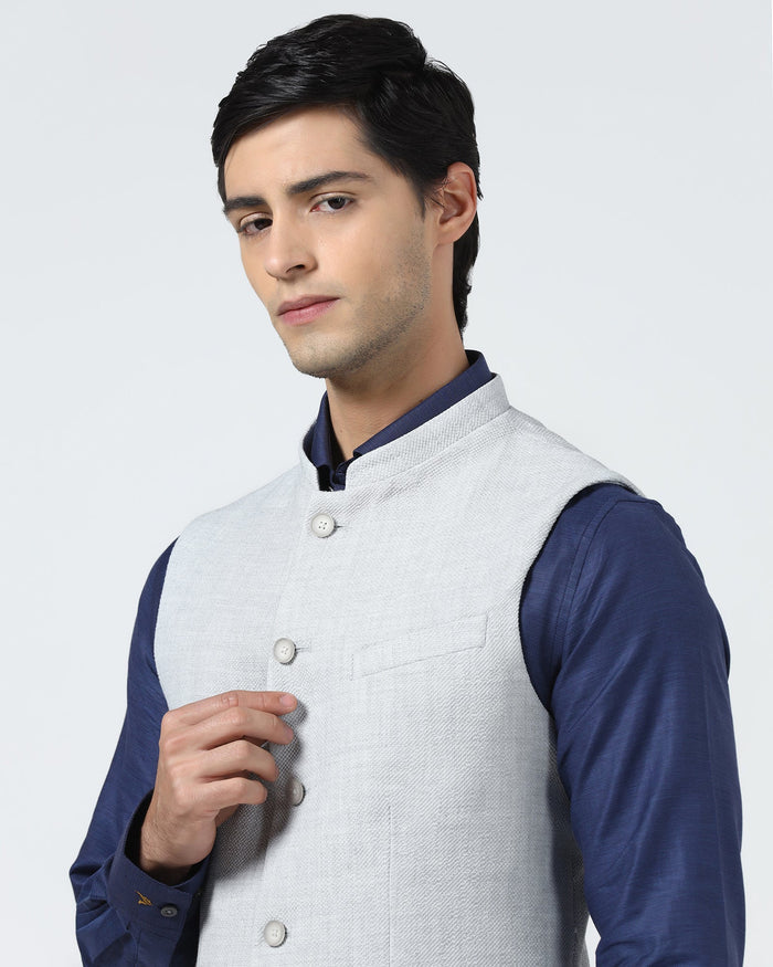 Light Grey Bandhgala Textured Waistcoat - Cadens