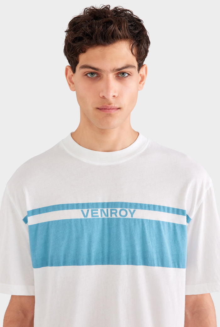 Lightweight Standard Cotton T Shirt - Off White/Ocean Blue