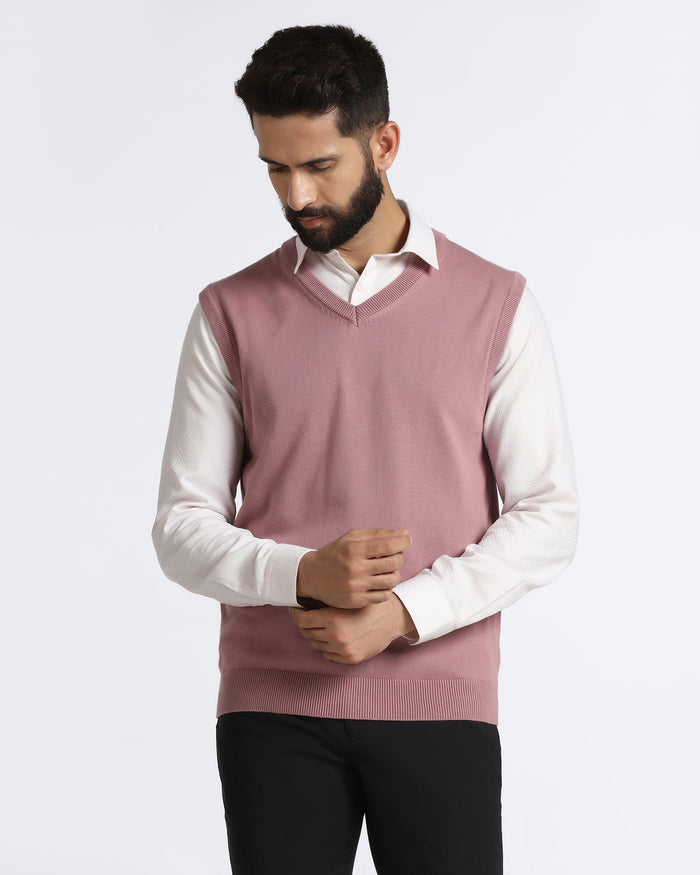 Lilac V-Neck Solid Sweatshirt - Less
