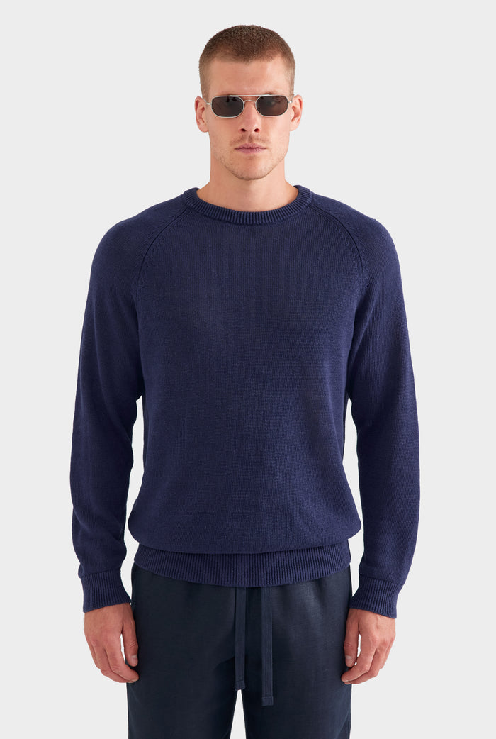 Linen Raglan Sweater - Navy
